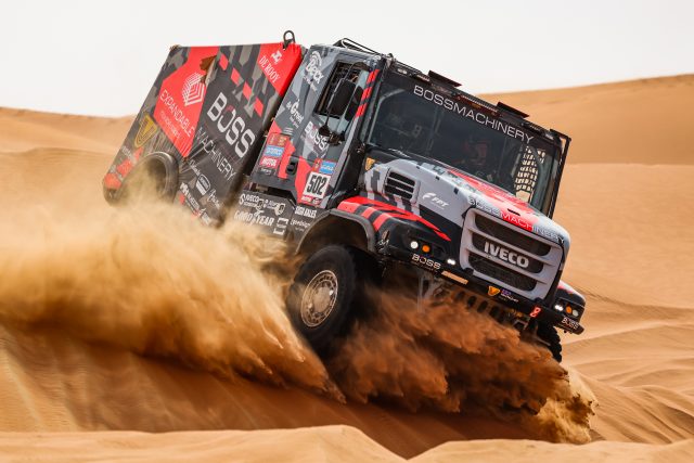 502 VAN KASTEREN Janus (nld), RODEWALD Darek (pol), SNIJDERS Marcel (nld), BOSS Machinery Team de Rooy, Iveco, Trucks, action during the Stage 12 of the Dakar 2023 between Empty Quarter Marathon and Shaybah, on January 13, 2023 in Shaybah, Saudi Arabia - Photo Florent Gooden / DPPI